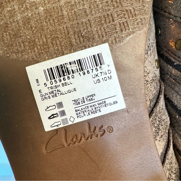 NWT Clarks Trish Bell Gunmetal Metallic Slip on Shoes Size 10 - Picture 9 of 11